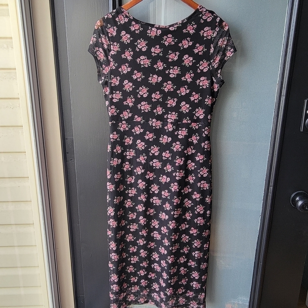 See you Monday Pink Floral Dress Mesh Size XL Lace Cap Sleeves Lined NWT - Picture 2 of 12